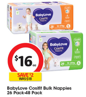 Coles BabyLove Cosifit Bulk Nappies 26 Pack-48 Pack offer