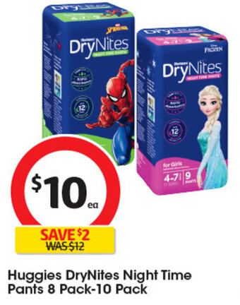 Coles Huggies DryNites Night Time Pants 8 Pack-10 Pack offer