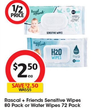 Coles Rascal + Friends Sensitive Wipes 80 Pack or Water Wipes 72 Pack offer
