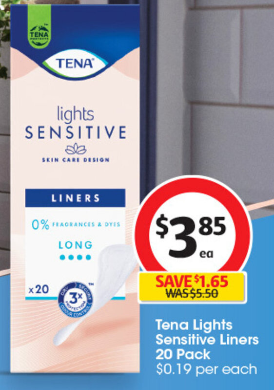 Tena Lights Sensitive Liners 20 Pack offer at Coles
