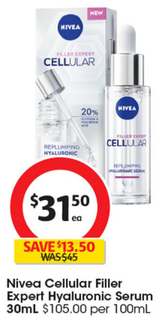 Nivea Cellular Filler Expert Hyaluronic Serum 30mL $105.00 per 100mL