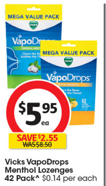 Vicks VapoDrops Menthol Lozenges 42 Pack^ $0.14 per each