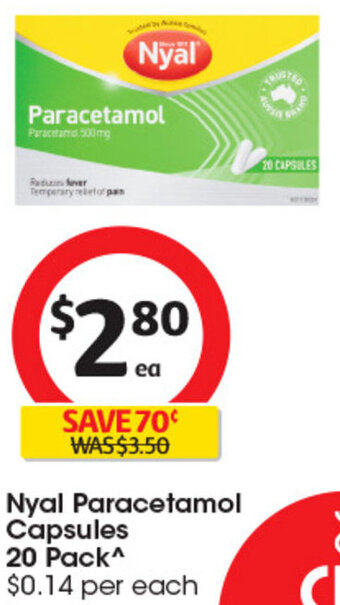 Coles Nyal Paracetamol Capsules 20 Pack^ offer