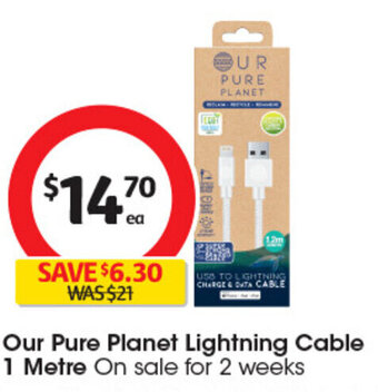 Coles Our Pure Planet Lightning Cable 1 Metre On sale for 2 weeks offer