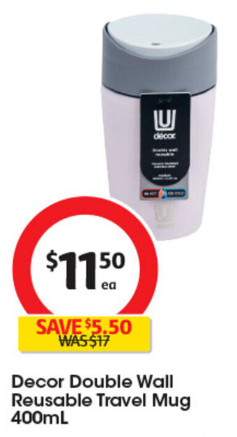 Coles Decor Double Wall Reusable Travel Mug 400mL offer
