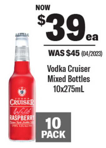 Coles Vodka Cruiser Mixed Bottles 10x275mL offer
