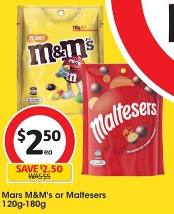 Coles Mars M&M's or Maltesers 120g-180g offer