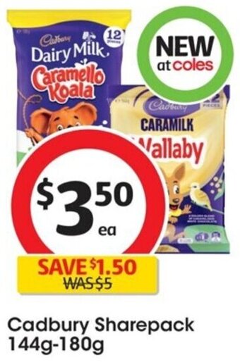 Coles Cadbury Sharepack 144g-180g offer