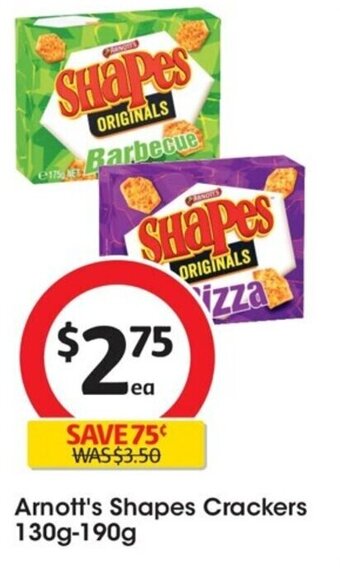 Coles Arnott's Shapes Crackers 130g-190g offer
