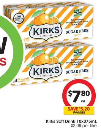 Coles Kirks Soft Drink 10x375mL $2.08 per litre offer