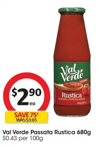 Coles Val Verde Passata Rustica 680g $0.43 per 100g offer