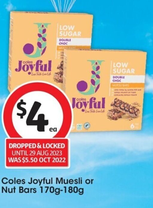 Coles Joyful Muesli or Nut Bars 170g180g offer at Coles