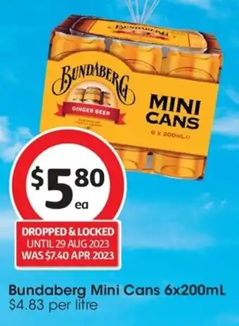 Coles Bundaberg Mini Cans 6x200mL $4.83 per litre offer