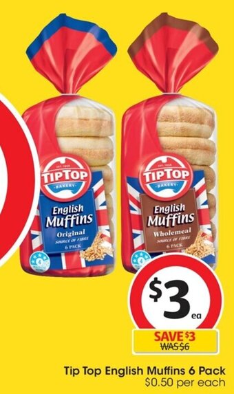 Coles Tip Top English Muffins 6 Pack offer