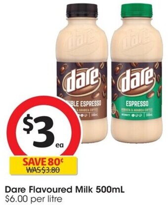 Coles Dare Flavoured Milk 500mL $6.00 per litre offer