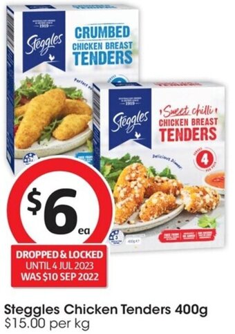 Coles Steggles Chicken Tenders 400g $15.00 per kg offer