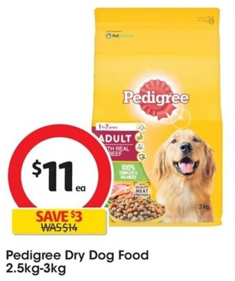 Coles Pedigree Dry Dog Food 2.5kg-3kg offer
