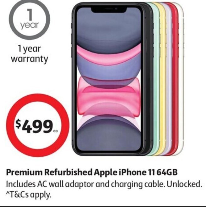 Premium Refurbished Apple iPhone 11 64GB Includes AC wall adaptor and charging cable. Unlocked