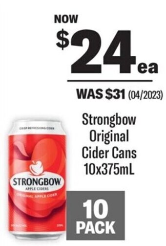 Coles Strongbow Original Cider Cans 10x375mL offer