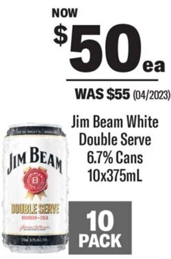 Coles Jim Beam White Double Serve 6.7% Cans 10x375mL offer