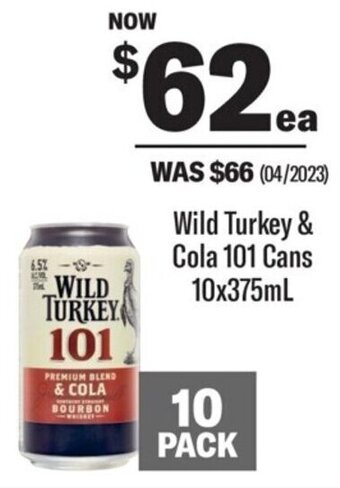 Coles Wild Turkey & Cola 101 Cans 10x375mL offer