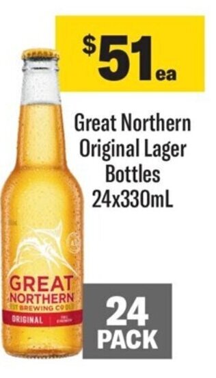 Coles Great Northern Original Lager Bottles 24x330mL offer