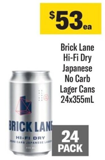 Coles Brick Lane Hi-Fi Dry Japanese No Carb Lager Cans 24x355mL offer