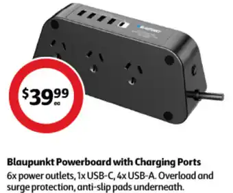 Coles Blaupunkt Powerboard with Charging Ports 6x power outlets, 1x USB-C, 4x USB-A. Overload and surge protection, anti-slip offer