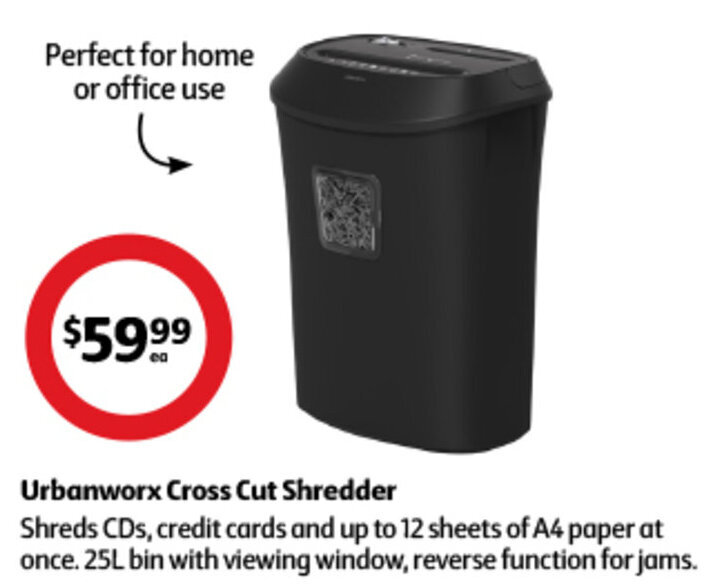 Urbanworx Cross Cut Shredder offer at Coles
