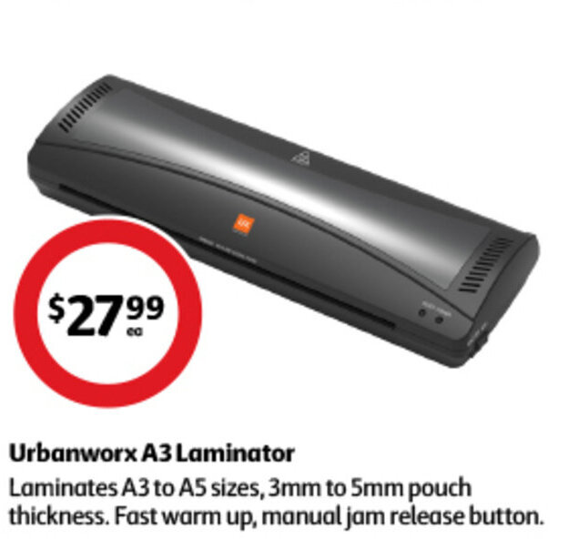 Urbanworx A3 Laminator offer at Coles