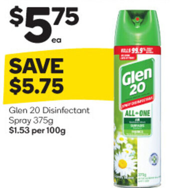 Woolworths Glen 20 Disinfectant Spray 375g offer