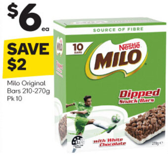 Woolworths Milo Original Bars 210-270g Pk 10 offer
