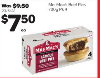 Woolworths Mrs Mac's Beef Pies 700g Pk 4 offer