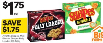 Woolworths Arnott's Shapes, Mini Bites or Shapes Fully Loaded 130-190g offer