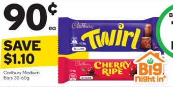 Woolworths Cadbury Medium Bars 30-60g offer