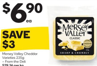 Woolworths Mersey Valley Cheddar Varieties 235g - From the Deli $29.36 per kg offer