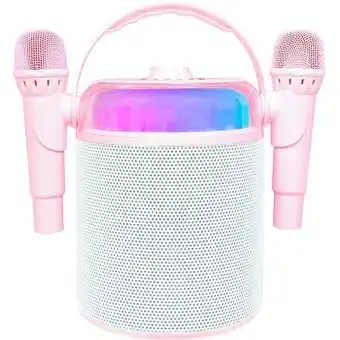 BIG W Brooklyn audio karaoke machine large with 2 wireless microphones - pink offer