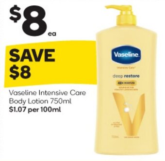 Woolworths Vaseline Intensive Care Body Lotion 750ml $1.07 per 100ml offer