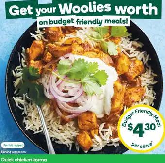 Woolworths Quick chicken korma offer