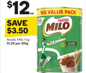 Woolworths Nestle Milo 1 kg $1.20 per 100g offer