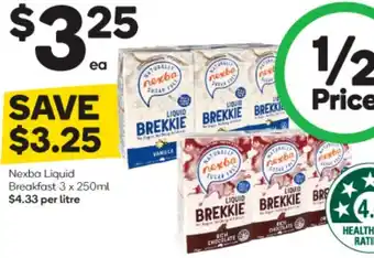 Woolworths Nexba Liquid Breakfast 3 x 250ml $4.33 per litre offer