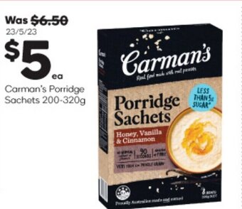 Woolworths Carman's Porridge Sachets 200-320g offer
