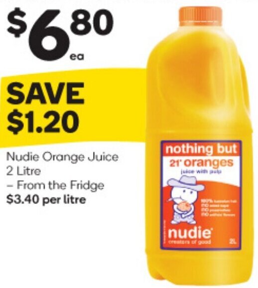 Nudie Orange Juice 2 Litre offer at Woolworths