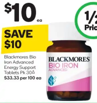 Woolworths Blackmores Bio Iron Advanced Energy Support Tablets Pk 304 $33.33 per 100 ea offer