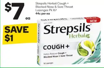 Woolworths Strepsils Herbal Cough + Blocked Nose & Sore Throat Lozenges Pk 16+ 44c per ea offer