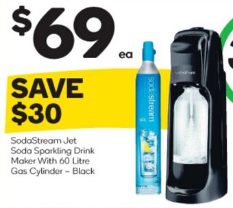 Woolworths SodaStream Jet Soda Sparkling Drink Maker With 60 Litre Gas Cylinder - Black offer