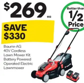 Woolworths Baumr-AG 40V Cordless Lawn Mower Kit Battery Powered Operated Electric Lawnmower offer