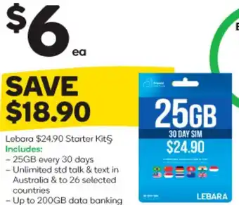 Woolworths Lebara $24.90 Starter Kits offer