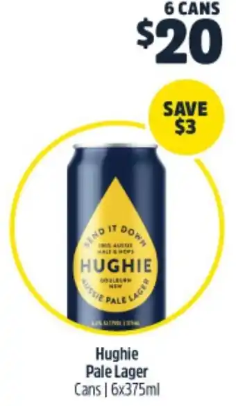 Woolworths Hughie Pale Lager Cans | 6x375ml offer