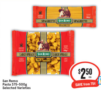 IGA San Remo Pasta 375-500g Selected Varieties offer